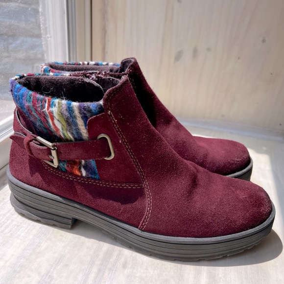 Earth Origins Tate Merlot Suede Leather Knit Ankle Boot size 8 water repellent - Picture 1 of 9